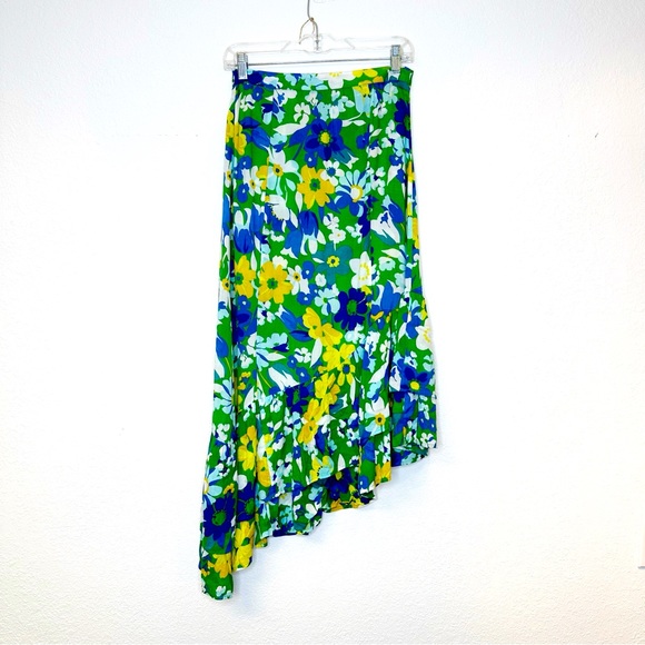 Walter Baker Asymmetrical Floral Ruffled Hem Midi Skirt Side Zip No Size - Picture 1 of 2